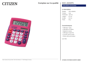 Citizen SDC-450NPK calculator Fiche technique | Fixfr
