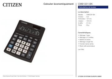 Citizen CMB1201-BK calculator Fiche technique | Fixfr