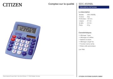 Citizen SDC-450NBL calculator Fiche technique | Fixfr