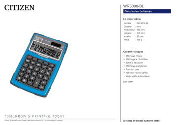 Citizen WR3000-BL calculator Fiche technique | Fixfr