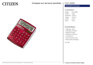 Citizen CDC-80RD calculator Fiche technique | Fixfr