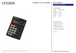 Citizen SDC-022SR calculator Fiche technique