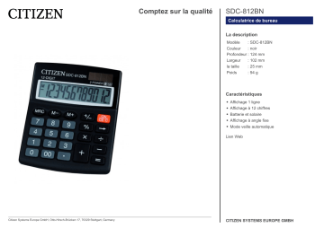 Citizen SDC-812NR calculator Fiche technique | Fixfr