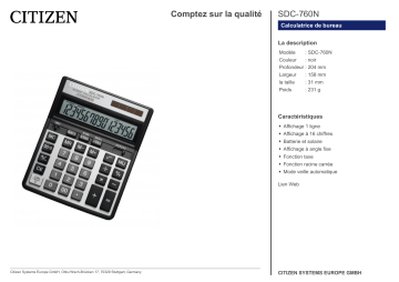 Citizen SDC-760N calculator Fiche technique | Fixfr