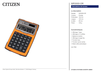 Citizen WR3000-OR calculator Fiche technique | Fixfr