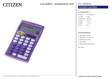 Citizen FC-100NPU calculator Fiche technique | Fixfr