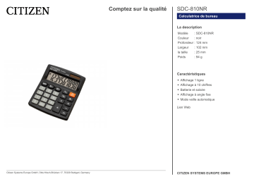 Citizen SDC-810NR calculator Fiche technique | Fixfr