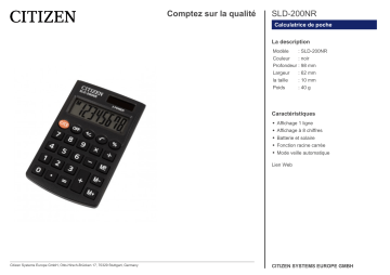 Citizen SLD-200NR calculator Fiche technique | Fixfr