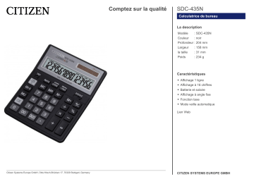 Citizen SDC-435N calculator Fiche technique | Fixfr