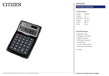 Citizen WR3000 calculator Fiche technique | Fixfr