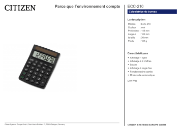Citizen ECC-210 calculator Fiche technique | Fixfr
