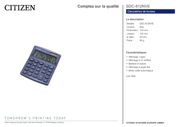 Citizen SDC-812NVE calculator Fiche technique | Fixfr