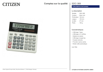 Citizen SDC-368 calculator Fiche technique | Fixfr