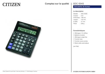 Citizen SDC-554S calculator Fiche technique | Fixfr