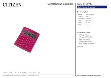 Citizen SDC-810PKE calculator Fiche technique | Fixfr