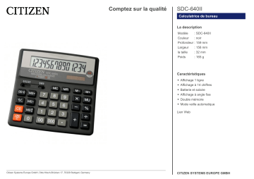 Citizen SDC-640II calculator Fiche technique | Fixfr