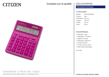 Citizen SDC444XRPKE calculator Fiche technique | Fixfr