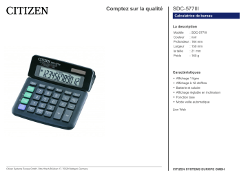 Citizen SDC-577III calculator Fiche technique | Fixfr