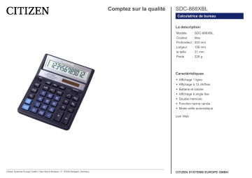 Citizen SDC-888XBL calculator Fiche technique | Fixfr