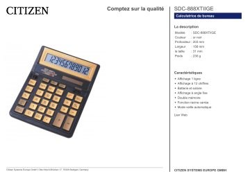 Citizen SDC-888XTIIGE calculator Fiche technique | Fixfr