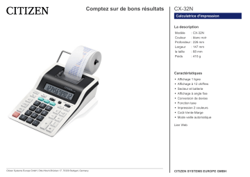 Citizen CX-32N calculator Fiche technique | Fixfr
