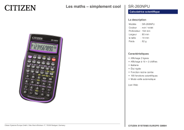 Citizen SR-260NPU calculator Fiche technique | Fixfr