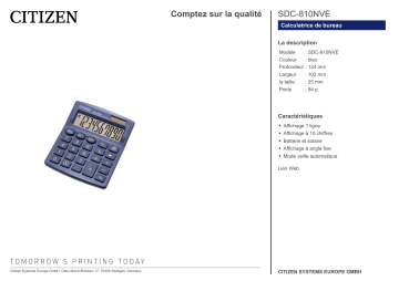 Citizen SDC-810NVE calculator Fiche technique | Fixfr