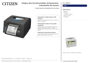 Citizen CL-S531 printer Fiche technique | Fixfr