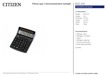 Citizen ECC-310 calculator Fiche technique | Fixfr