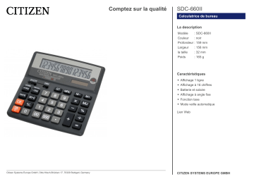 Citizen SDC-660II calculator Fiche technique | Fixfr