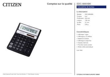 Citizen SDC-888XBK calculator Fiche technique | Fixfr