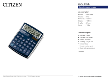 Citizen CDC-80BL calculator Fiche technique | Fixfr