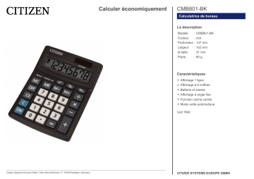 Citizen CMB801-BK calculator Fiche technique | Fixfr