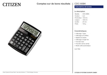 Citizen CDC-80BK calculator Fiche technique | Fixfr