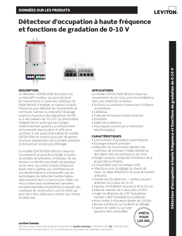 Leviton OSM3D-DDW High Frequency Microwave Occupancy Sensor lighting control Fiche technique | Fixfr