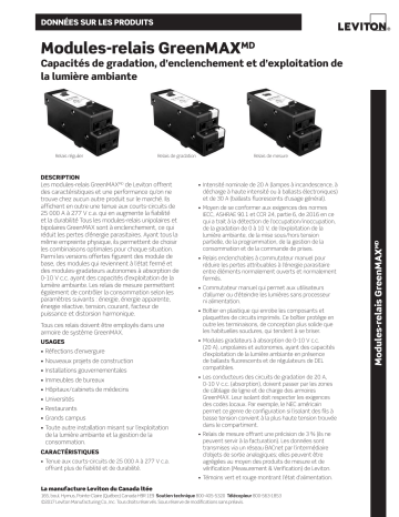 RELAY-BFM | RELAY-1CB | RELAY-1CM | RELAY-1TM | RELAY-1DM | Leviton RELAY-2CB Relay Module Fiche technique | Fixfr