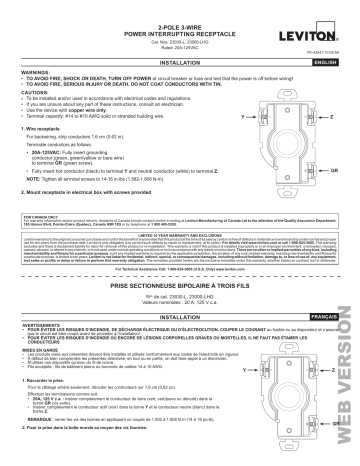 23030-L | Leviton 23000-LHG 20 Amp, 125 Volt, Non-NEMA, 2P, 3W, Flush Mtg Locking Receptacle,Industrial Grade, Grounding, Power Inter. Hospital Use Manuel utilisateur | Fixfr