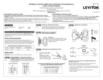 Leviton RNL06-10Z Universal Dimmable LED, CFL, Incandescent and Halogen Trimatron Rotary ON/OFF Electro-Mechanical Dimmer, 600W-120VAC Incandescent, 150W-120VAC LED/CFL, 60Hz, Single Pole – White Knob assembled, Ivory and Light Almond knob included Manuel utilisateur | Fixfr