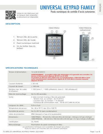 BEA UNIVERSAL KEYPAD FAMILY Mode d'emploi | Fixfr