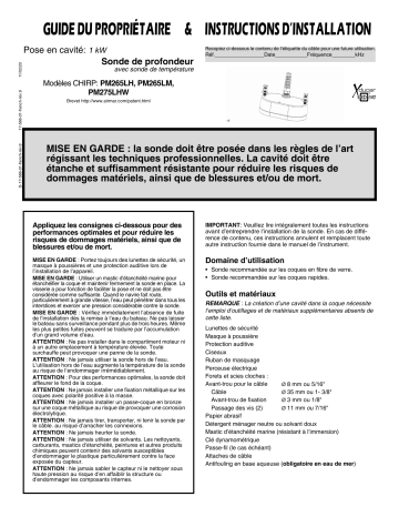 Manuel du propriétaire | Airmar PM265LH, PM265LM, PM275LHW Pocket Mount Manuel utilisateur | Fixfr