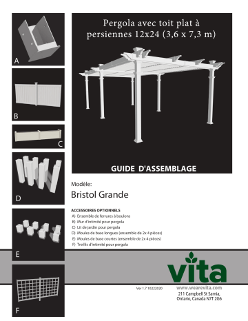 Mode d'emploi | Vita 12x24 Bristol Grande Louvered Pergola Manuel utilisateur | Fixfr