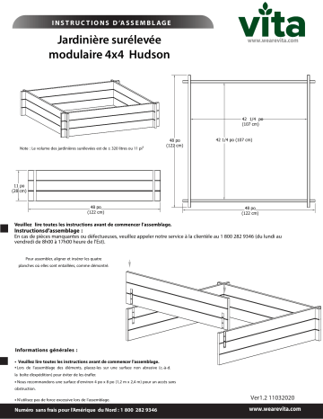 Mode d'emploi | Vita CLASSIC Hudson 4x4 Garden Bed Manuel utilisateur | Fixfr