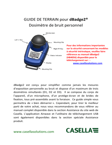 Mode d'emploi | Casella dBadge2 (IS) Noise Dosimeter Series Manuel utilisateur | Fixfr