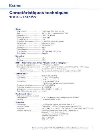 Extron TLP Pro 1525MG spécification | Fixfr