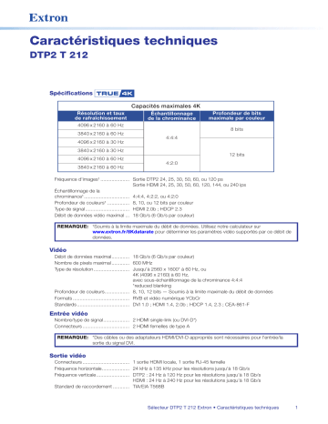 Extron DTP2 T 212 spécification | Fixfr