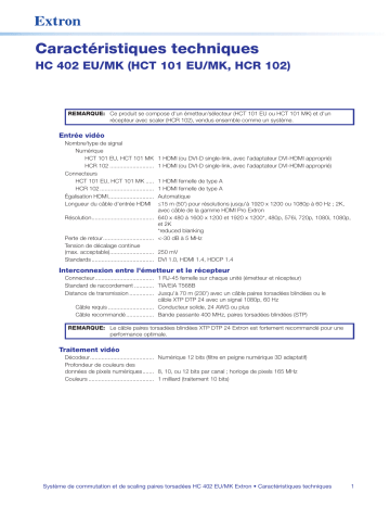 HC 402 MK | Extron HC 402 EU spécification | Fixfr