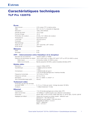 Extron TLP Pro 1225TG spécification | Fixfr