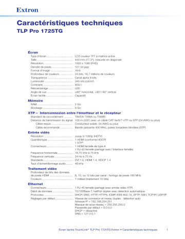 Extron TLP Pro 1725TG spécification | Fixfr