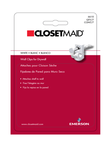 76610 | ClosetMaid Preloaded Back Wall Clips for Wire Shelving (7-Pack) Guide d'installation | Fixfr