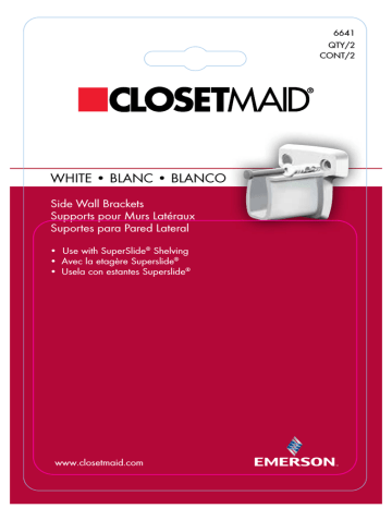 6641 | ClosetMaid 2.19 in. x 2.19 in. White Low Profile Wall Brackets (2-Pack) Guide d'installation | Fixfr